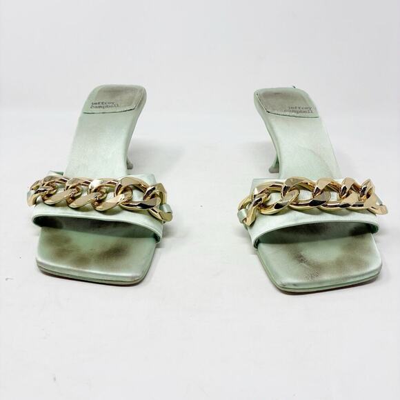 Jeffrey Campbell Mint Green Mr Big Chain Satin Heels 8 - Picture 3 of 8